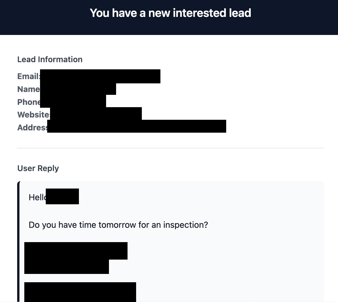 Same-day inspection request with direct mobile